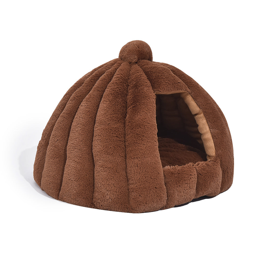 Cat Castle Igloo Round Nest Cave Brown-1