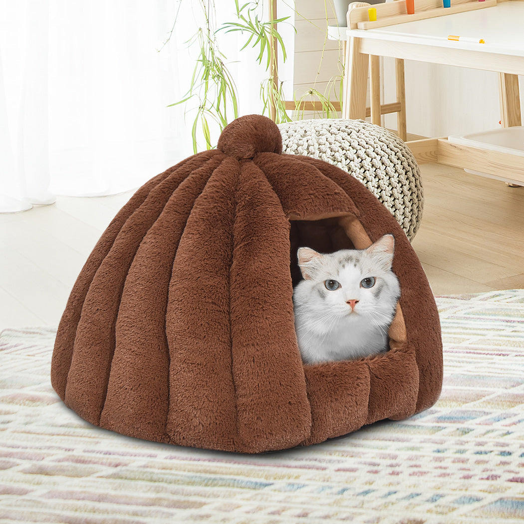 Cat Castle Igloo Round Nest Cave Brown-5