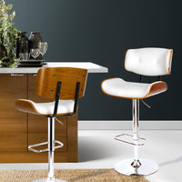 Thumbnail for Artiss 2x Bar Stools Gas Lift Leather White