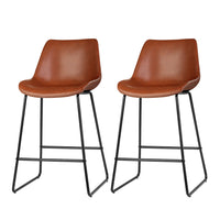 Thumbnail for Artiss Bar Stools Kitchen Counter Barstools Leather Metal Chairs Brown x2