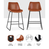 Thumbnail for Artiss Bar Stools Kitchen Counter Barstools Leather Metal Chairs Brown x2