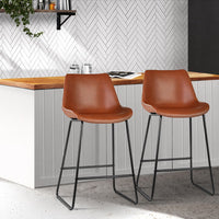 Thumbnail for Artiss Bar Stools Kitchen Counter Barstools Leather Metal Chairs Brown x2