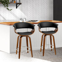 Thumbnail for Artiss 2x Bar Stools Swivel PU Seat Wooden