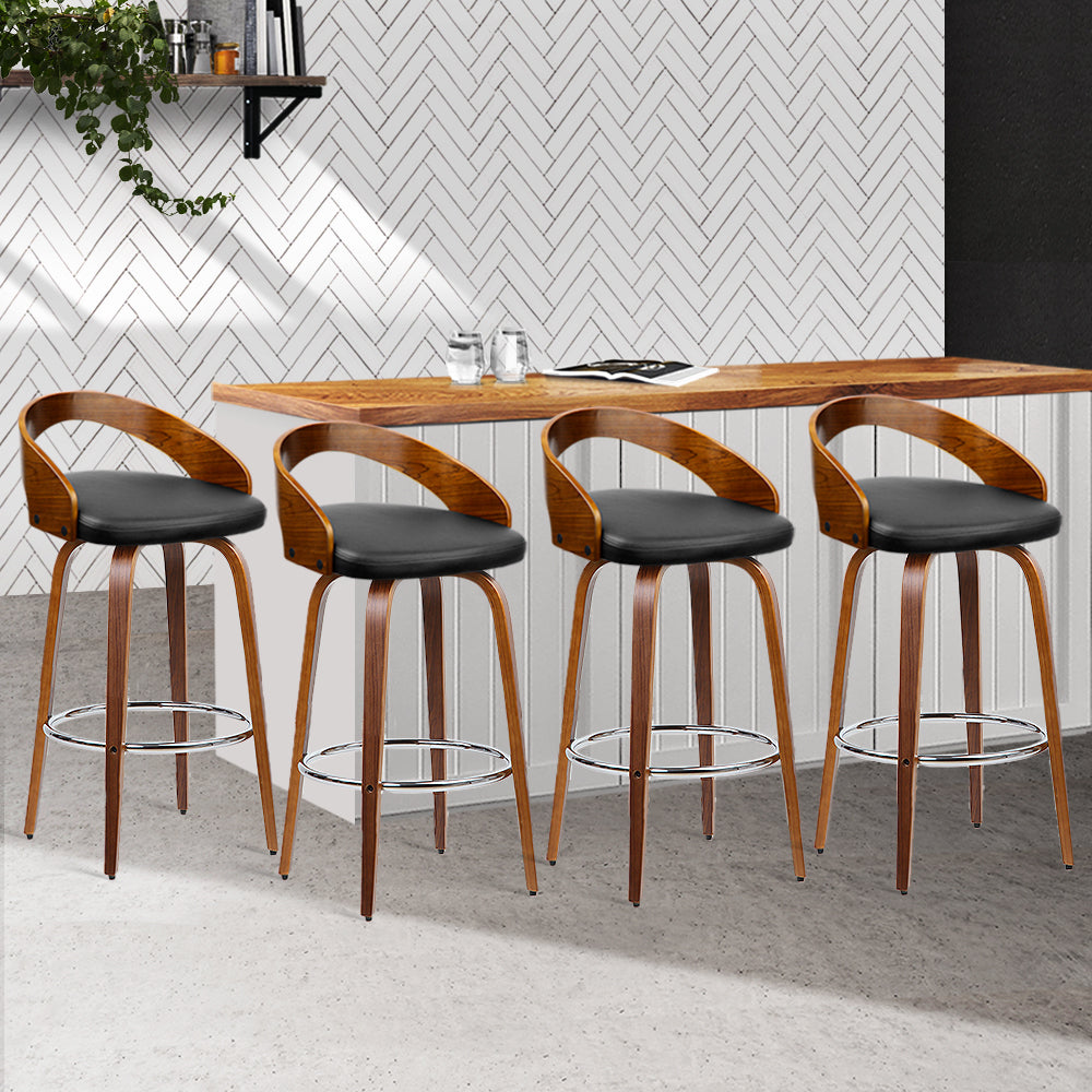 Artiss 4x Bar Stools Swivel Seat Curving Backrest