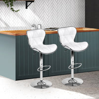 Thumbnail for Artiss 2x Bar Stools Gas Lift Leather Seat White