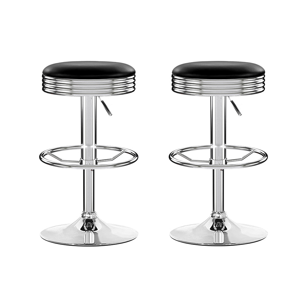 Artiss Set of 2 Backless PU Leather Bar Stools - Black and Chrome