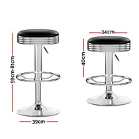 Thumbnail for Artiss Set of 2 Backless PU Leather Bar Stools - Black and Chrome