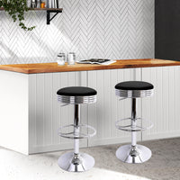 Thumbnail for Artiss Set of 2 Backless PU Leather Bar Stools - Black and Chrome