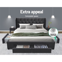 Thumbnail for Artiss Bed Frame King Size with 4 Drawers Charcoal MILA