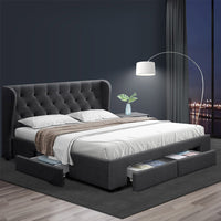 Thumbnail for Artiss Bed Frame King Size with 4 Drawers Charcoal MILA