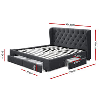 Thumbnail for Artiss Bed Frame Queen Size with 4 Drawers Charcoal MILA