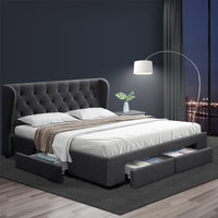 Thumbnail for Artiss Bed Frame Queen Size with 4 Drawers Charcoal MILA