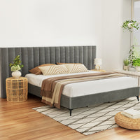 Thumbnail for Artiss Bed Frame King Size Velvet Grey LOTT