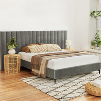 Thumbnail for Artiss Bed Frame Queen Size Velvet Grey LOTT