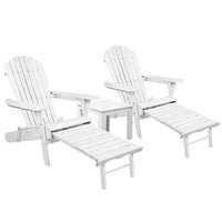 Thumbnail for Gardeon 3PC Adirondack Outdoor Table and Chairs Wooden Sun Lounge Beach Patio White