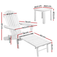 Thumbnail for Gardeon 3PC Adirondack Outdoor Table and Chairs Wooden Sun Lounge Beach Patio White