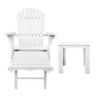 Thumbnail for Gardeon 3PC Adirondack Outdoor Table and Chairs Wooden Sun Lounge Beach Patio White