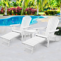 Thumbnail for Gardeon 3PC Adirondack Outdoor Table and Chairs Wooden Sun Lounge Beach Patio White