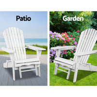 Thumbnail for Gardeon 3PC Adirondack Outdoor Table and Chairs Wooden Sun Lounge Beach Patio White