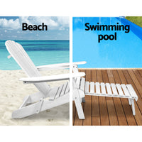 Thumbnail for Gardeon 3PC Adirondack Outdoor Table and Chairs Wooden Sun Lounge Beach Patio White