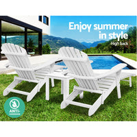 Thumbnail for Gardeon 3PC Adirondack Outdoor Table and Chairs Wooden Sun Lounge Beach Patio White