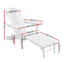 Thumbnail for Gardeon Adirondack Outdoor Chairs Wooden Foldable Sun Lounge Patio Furniture White