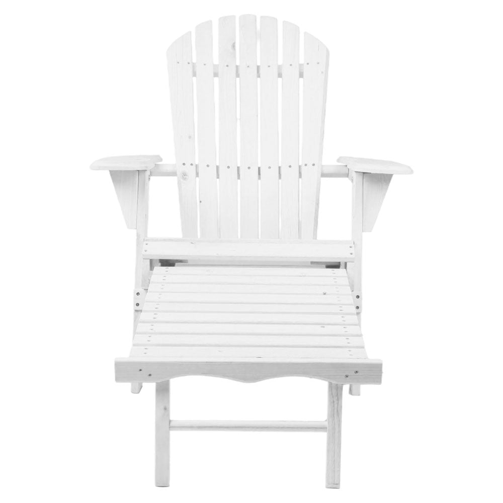 Gardeon Adirondack Outdoor Chairs Wooden Foldable Sun Lounge Patio Furniture White