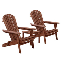 Thumbnail for Gardeon 3PC Adirondack Outdoor Table and Chairs Wooden Foldable Beach Chair Brown