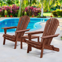 Thumbnail for Gardeon 3PC Adirondack Outdoor Table and Chairs Wooden Foldable Beach Chair Brown