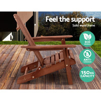 Thumbnail for Gardeon 3PC Adirondack Outdoor Table and Chairs Wooden Foldable Beach Chair Brown