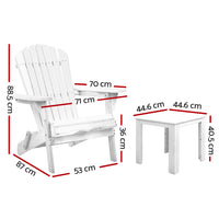 Thumbnail for Gardeon 3PC Adirondack Outdoor Table and Chairs Wooden Foldable Beach Chair White