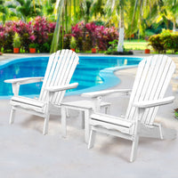 Thumbnail for Gardeon 3PC Adirondack Outdoor Table and Chairs Wooden Foldable Beach Chair White