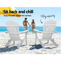 Thumbnail for Gardeon 3PC Adirondack Outdoor Table and Chairs Wooden Foldable Beach Chair White