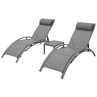 Thumbnail for Gardeon 3PC Sun Lounge Outdoor Lounger Steel Table Chairs Patio Furniture Grey