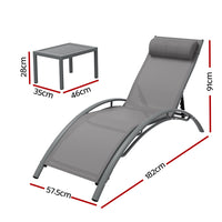 Thumbnail for Gardeon 3PC Sun Lounge Outdoor Lounger Steel Table Chairs Patio Furniture Grey