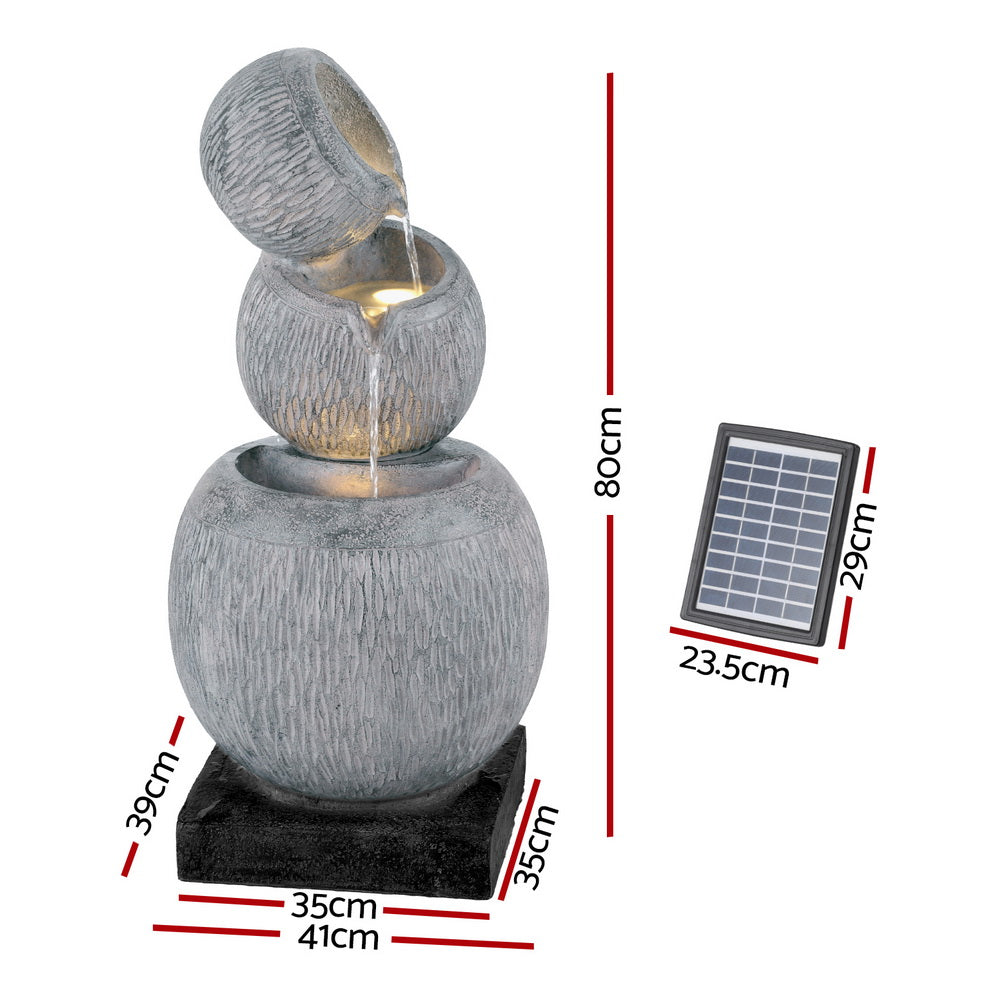 Gardeon Solar Fountain Water Feature Bird Bath Garden LED Light 80CM Grey