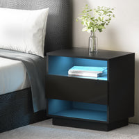 Thumbnail for Artiss Bedside Table LED with 2 Shelves - HANA Black