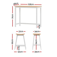 Thumbnail for Artiss Bar Table and Stools Set Dining Desk Solid Wood Kitchen Chairs Cafe Pub