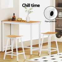 Thumbnail for Artiss Bar Table and Stools Set Dining Desk Solid Wood Kitchen Chairs Cafe Pub