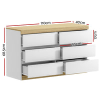 Thumbnail for Artiss 6 Chest of Drawers Cabinet Dresser Table Tallboy Storage Bedroom White