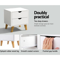 Thumbnail for Artiss Bedside Table 2 Drawers - ANDERS White