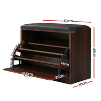 Thumbnail for Artiss Shoe Bench Shoe Cabinet 15 Pairs Walnut Kyla