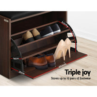 Thumbnail for Artiss Shoe Bench Shoe Cabinet 15 Pairs Walnut Kyla