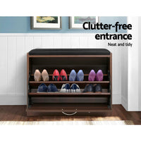 Thumbnail for Artiss Shoe Bench Shoe Cabinet 15 Pairs Walnut Kyla