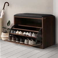 Thumbnail for Artiss Shoe Bench Shoe Cabinet 15 Pairs Walnut Kyla