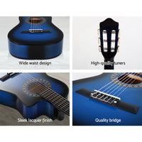 Thumbnail for Alpha 34 Inch Classical Guitar Wooden Body Nylon String Beginner Kids Gift Blue