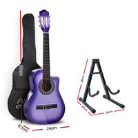 Thumbnail for Alpha 34 Inch Classical Guitar Wooden Body Nylon String w/ Stand Beignner Purple