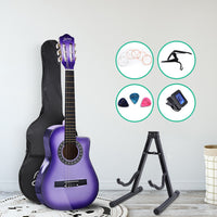 Thumbnail for Alpha 34 Inch Classical Guitar Wooden Body Nylon String w/ Stand Beignner Purple