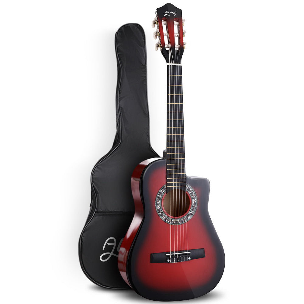 Alpha 34 Inch Classical Guitar Wooden Body Nylon String Beginner Kids Gift Red