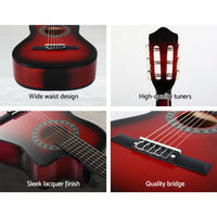 Thumbnail for Alpha 34 Inch Classical Guitar Wooden Body Nylon String Beginner Kids Gift Red